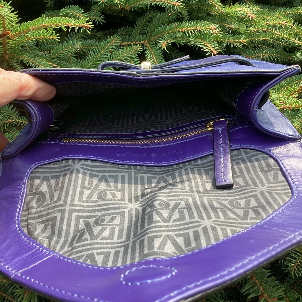Pour La Victoire Blue/Purple Leather Flap Top Crossbody Handbag - Picture 5 of 6